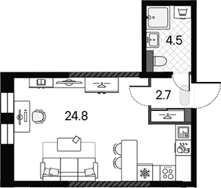 Планировка: Студия 32 м² в ЖК «МАРК»