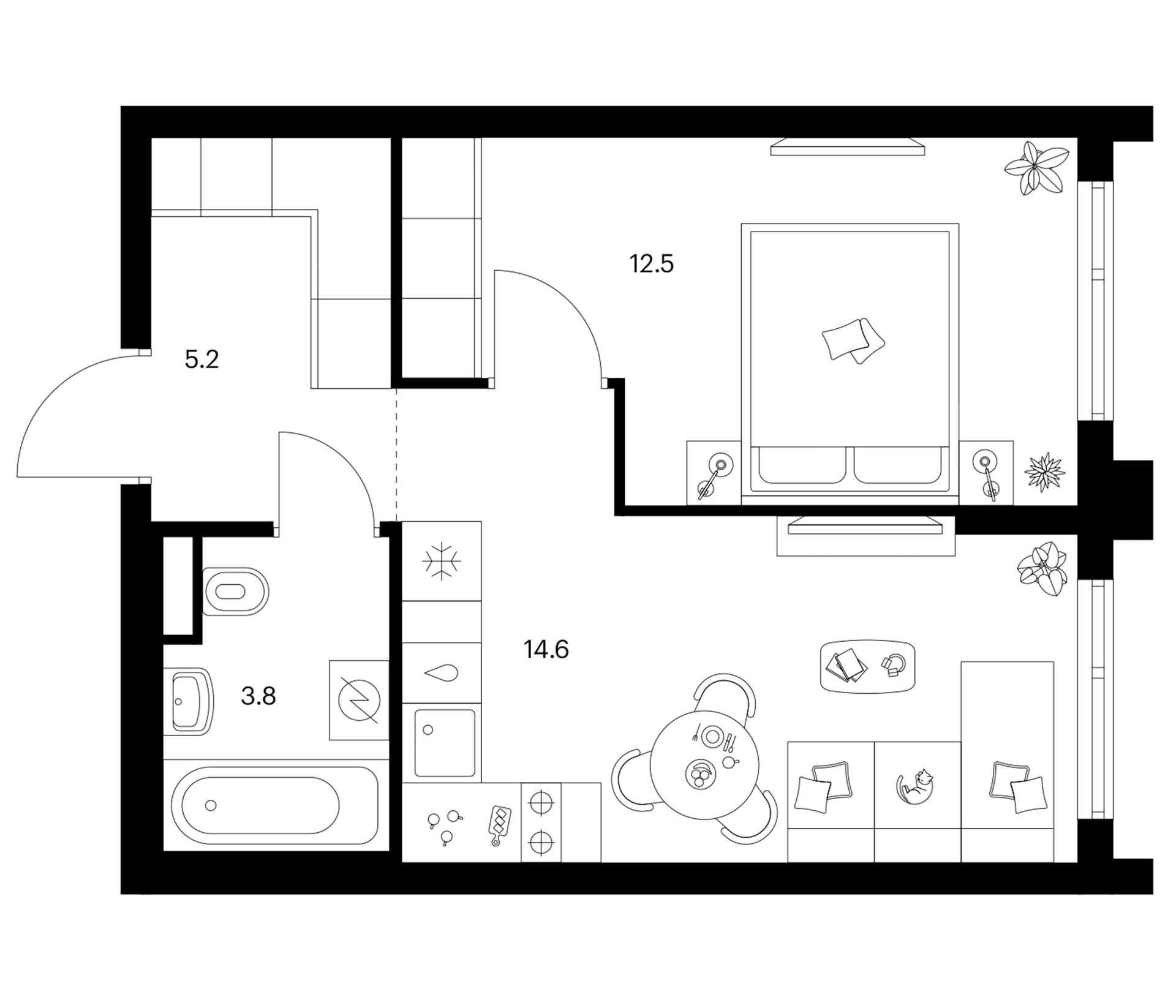 Планировка: 1-комнатная квартира 36,1 м² в ЖК «Зеленый парк»