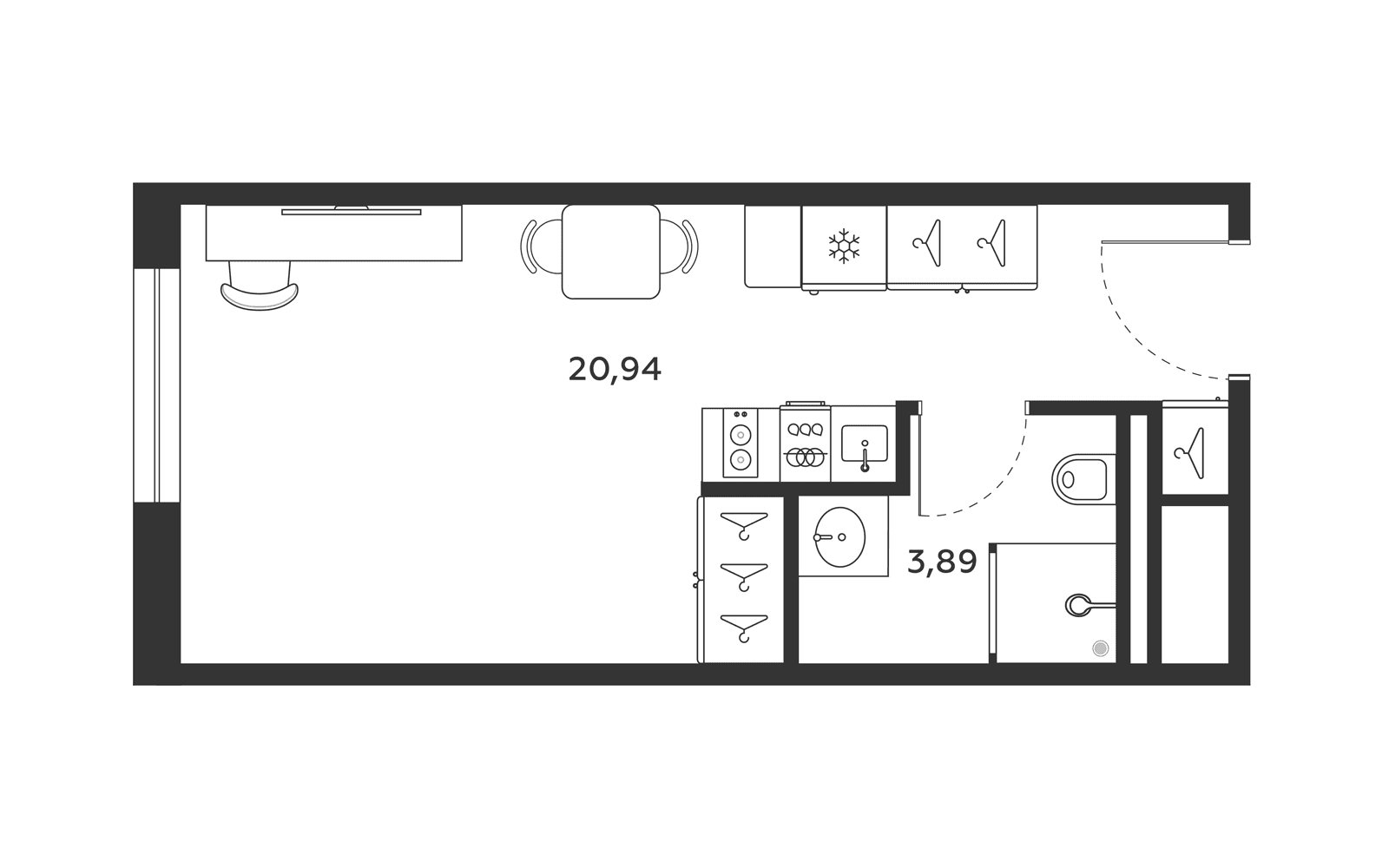 Планировка: Студия 24,9 м² в ЖК «МФК SAAN»