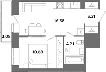 Планировка: Евродвушка 34,7 м² в ЖК «Загляденье»