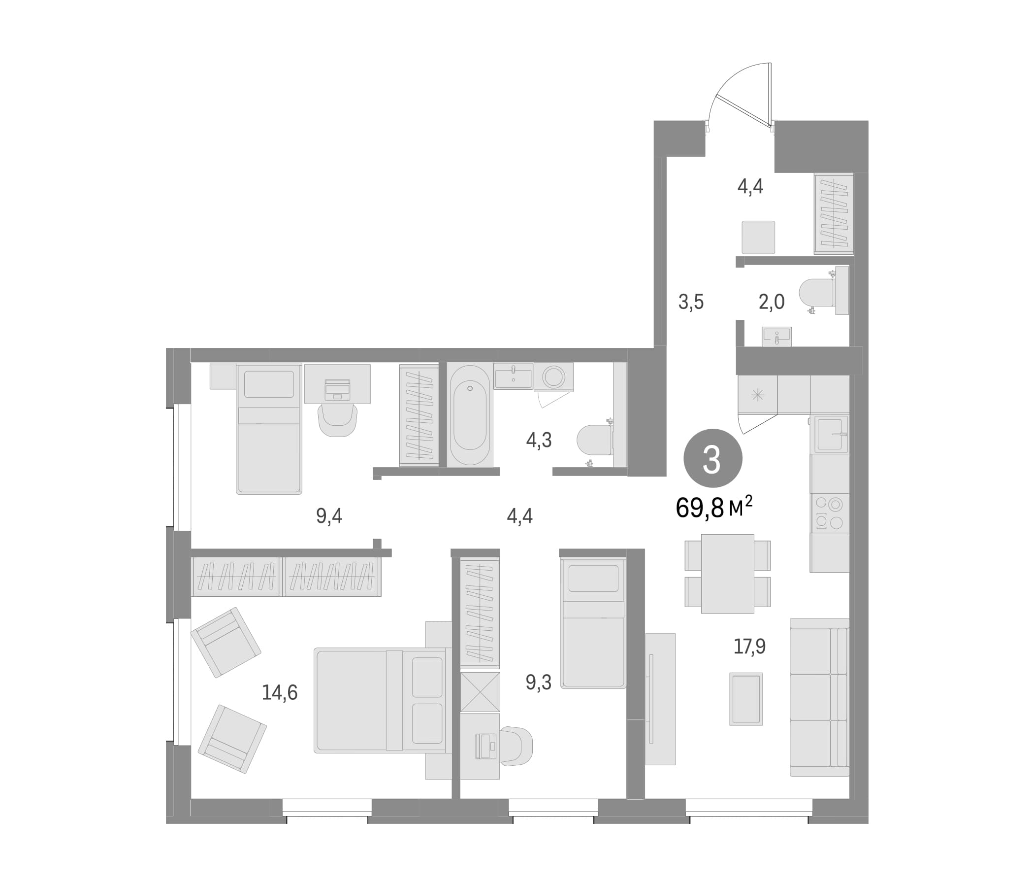 3-комнатная квартира