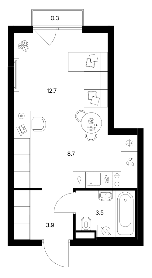 Планировка: Студия 28,8 м² в ЖК «Ярославский»