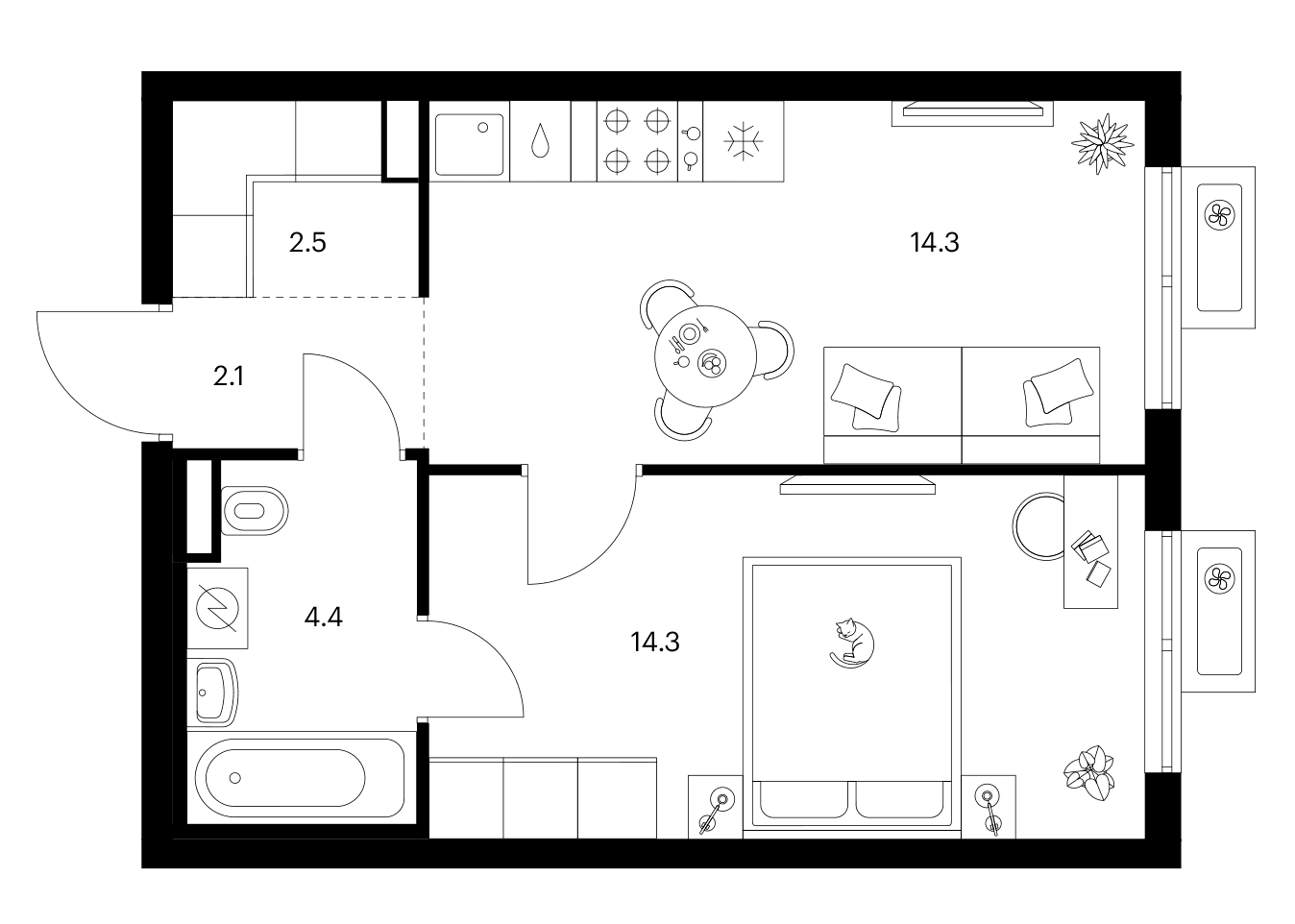 Планировка: 1-комнатная квартира 37,6 м² в ЖК «Ярославский»