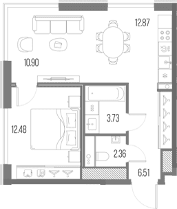 Планировка: Евродвушка 48,9 м² в ЖК «Легенда у Моря»