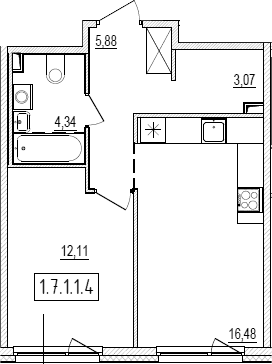 Планировка: Евродвушка 41,9 м² в ЖК «Новый Ямбург»