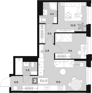 2-комнатная квартира