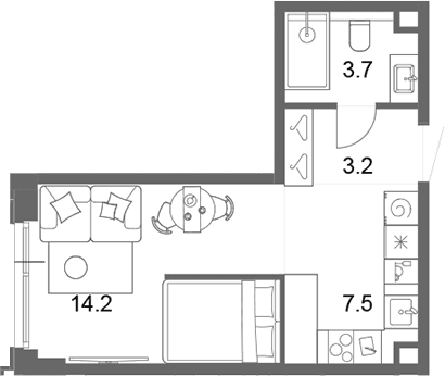 Планировка: Студия 28,8 м² в ЖК «ОМ Ботанический»