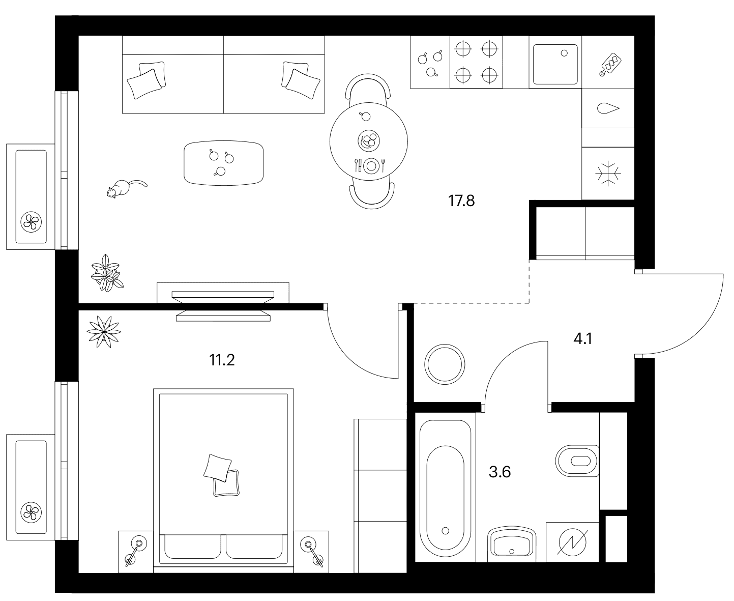 Планировка: 1-комнатная квартира 36,7 м² в ЖК «Ярославский»