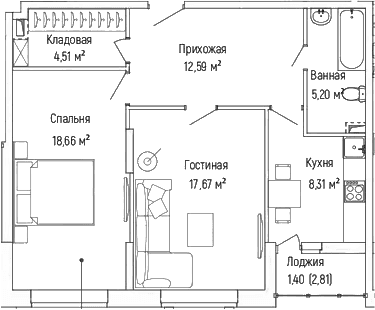 Планировка: 2-комнатная квартира 67 м² в ЖК «Рига Хиллс»