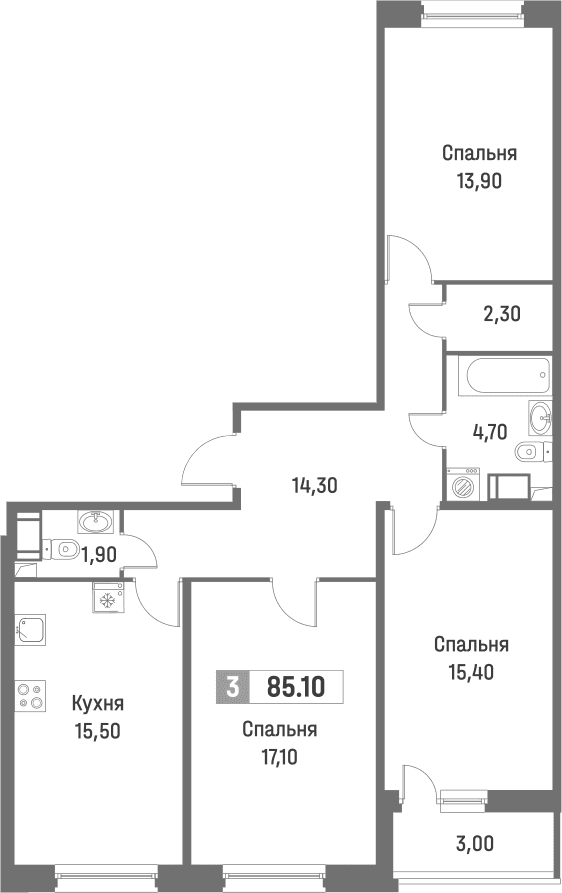 Планировка: Квартира евро-4 83,6 м² в ЖК «Фотограф»