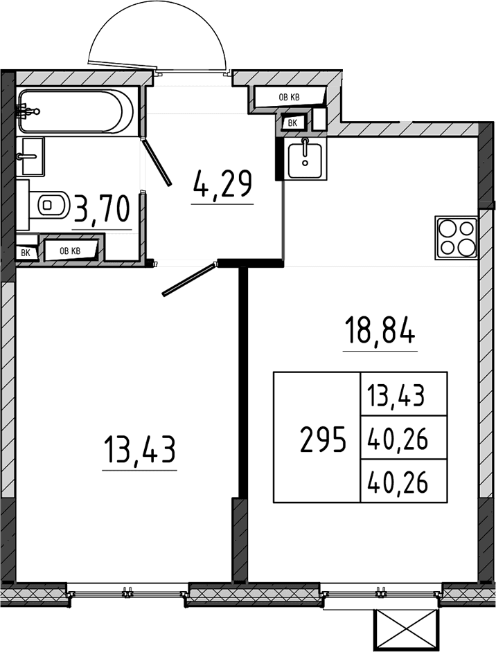 Планировка: Евродвушка 40,3 м² в ЖК «Поварово-Молодежный-2»
