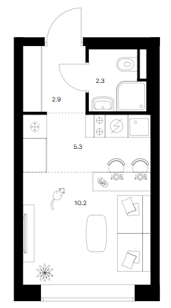 Планировка: Студия 20,7 м² в ЖК «Мичуринский парк»