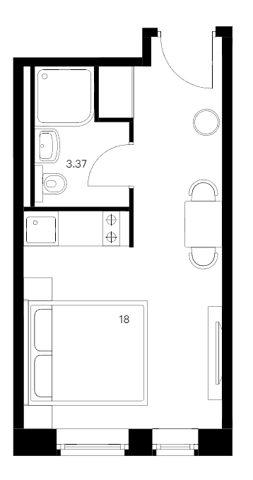 Планировка: Студия 21,4 м² в ЖК «Вольта»