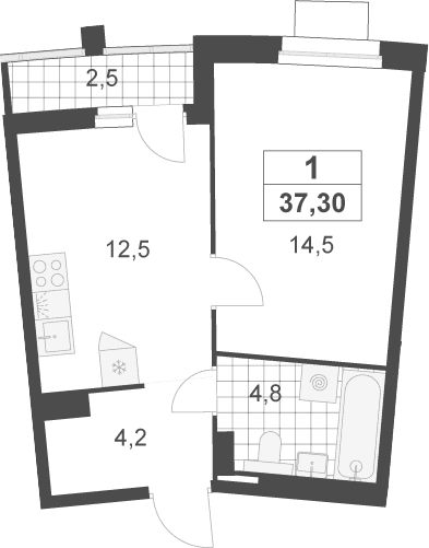 Планировка: 1-комнатная квартира 36,1 м² в ЖК «Деснаречье»