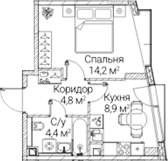 Планировка: 1-комнатная квартира 32,3 м² в ЖК «СЕЗАР БУДУЩЕЕ»