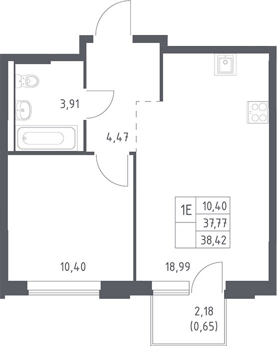 Планировка: Евродвушка 37,8 м² в ЖК «Рублевский квартал»