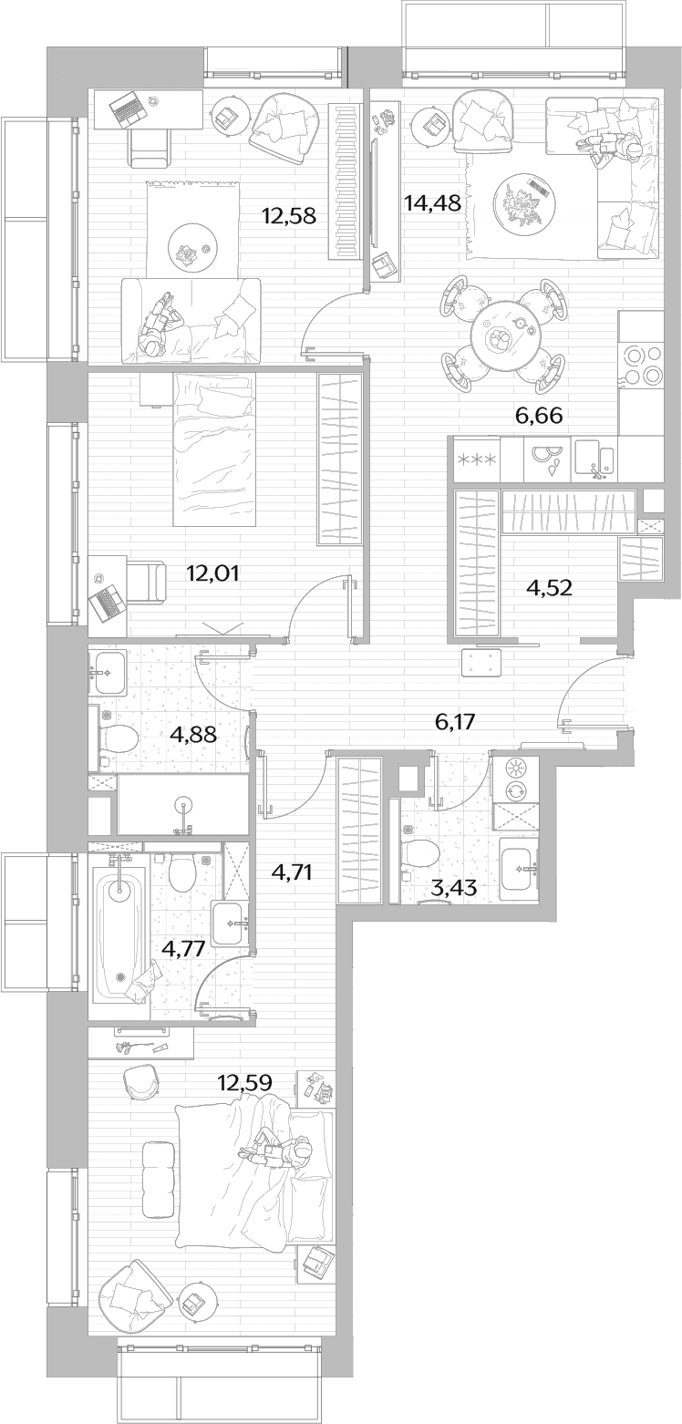 Планировка: Квартира евро-4 86,8 м² в ЖК «МЫС»