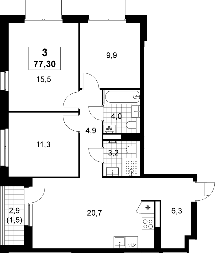 Планировка: Квартира евро-4 75,8 м² в ЖК «Деснаречье»