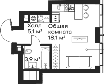 Планировка: Студия 27,1 м² в ЖК «Сити Бэй»