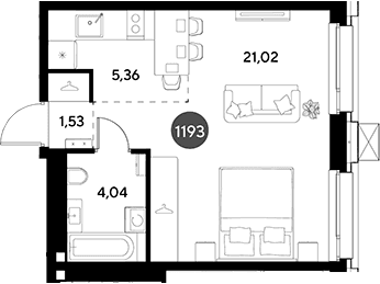 Планировка: Студия 32 м² в ЖК «ЭВО»