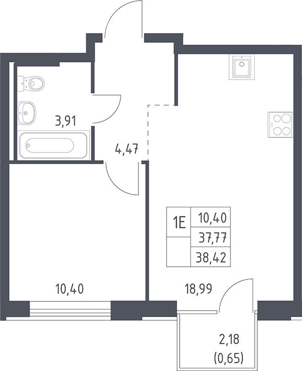 Планировка: Евродвушка 37,8 м² в ЖК «Рублевский квартал»
