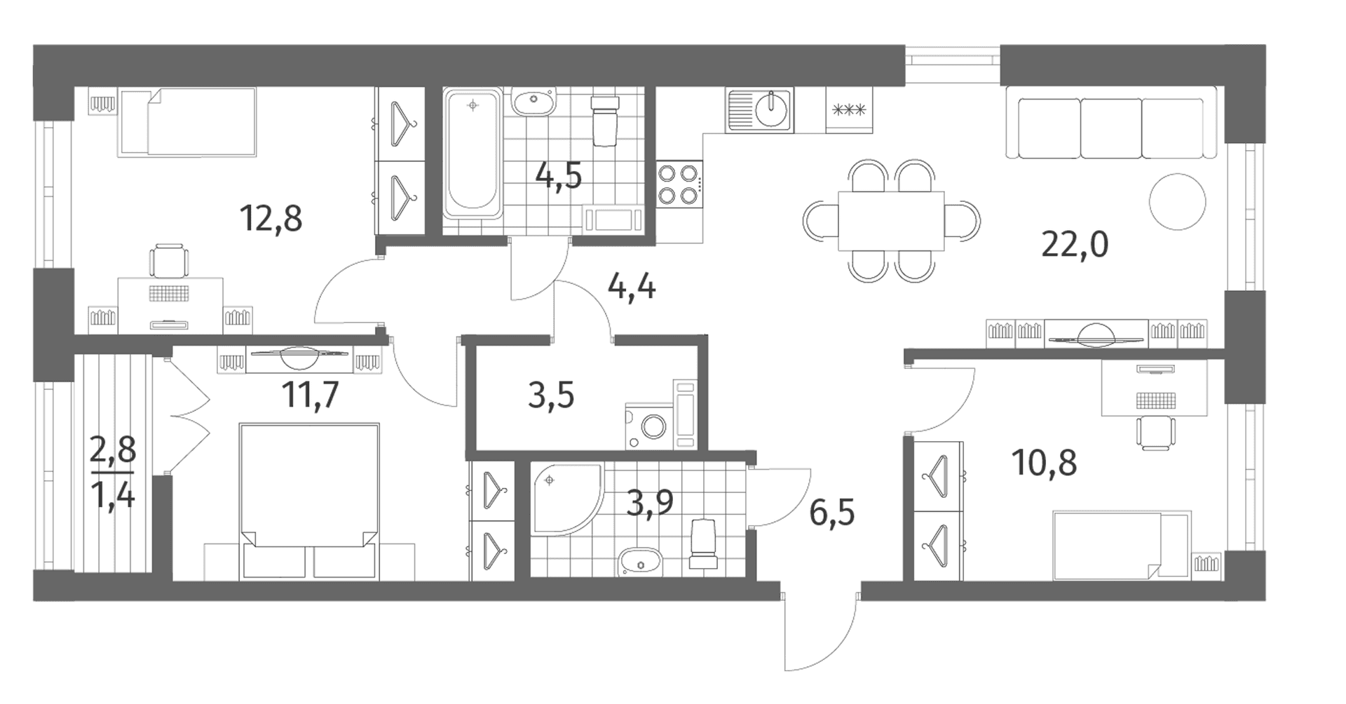 Планировка: Квартира евро-4 80,3 м² в ЖК «Новый Питер»