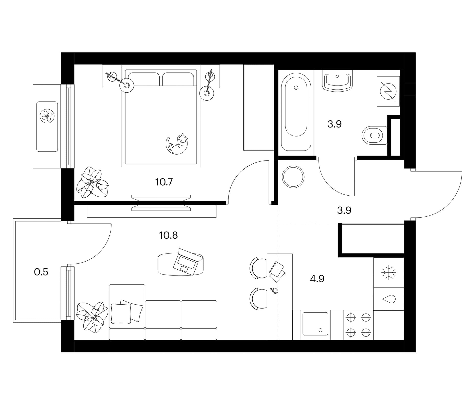 Планировка: Евродвушка 34,2 м² в ЖК «Белая Дача парк»