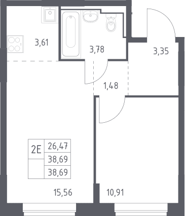 Планировка: Евродвушка 38,7 м² в ЖК «Богдановский лес»