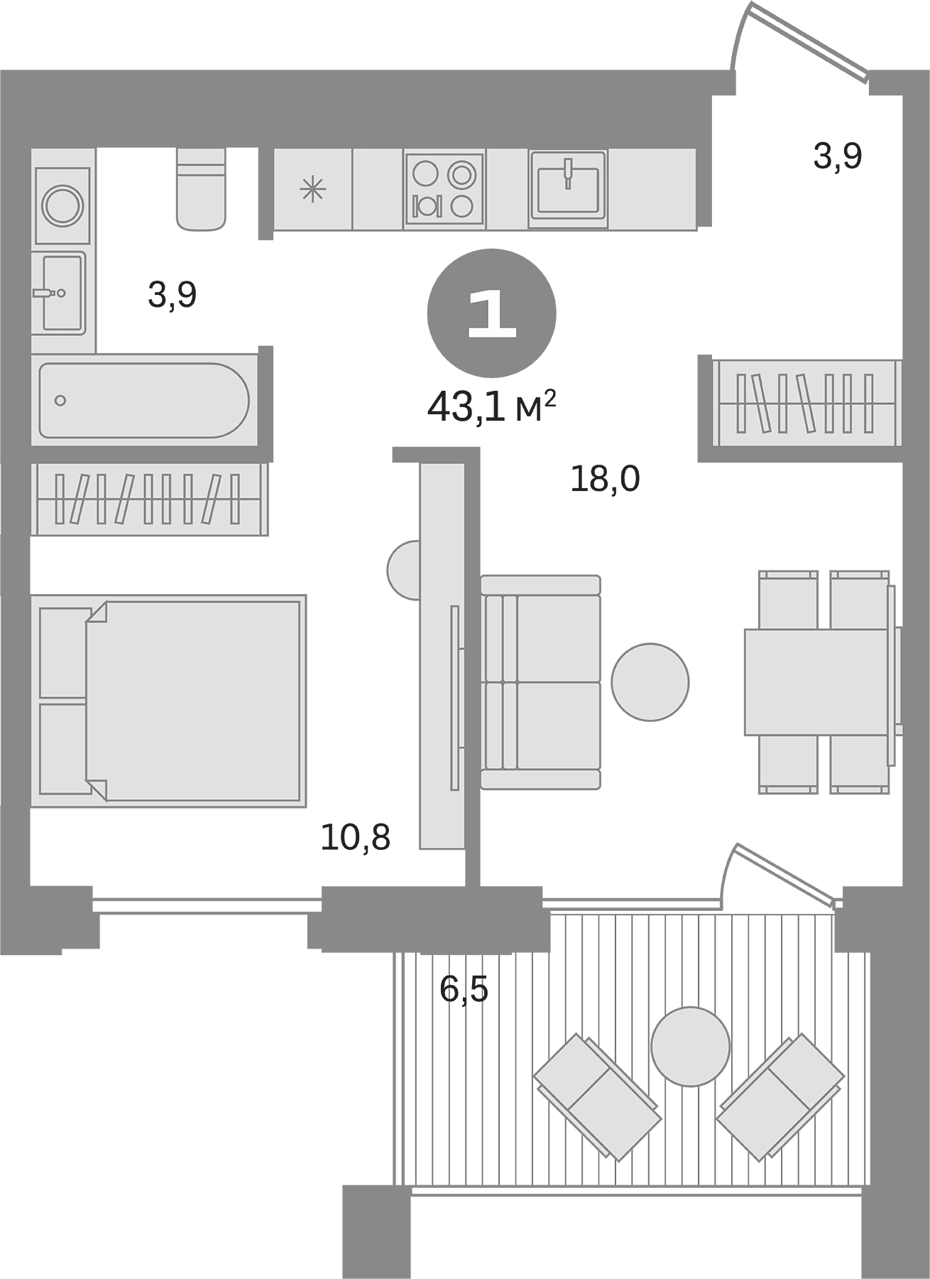 Планировка: 1-комнатная квартира 36,6 м² в ЖК «Дом А»