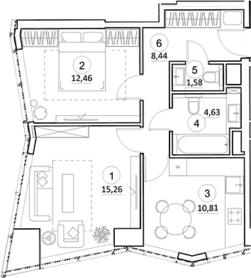 Планировка: 2-комнатная квартира 53,2 м² в ЖК «УНО.Горбунова»