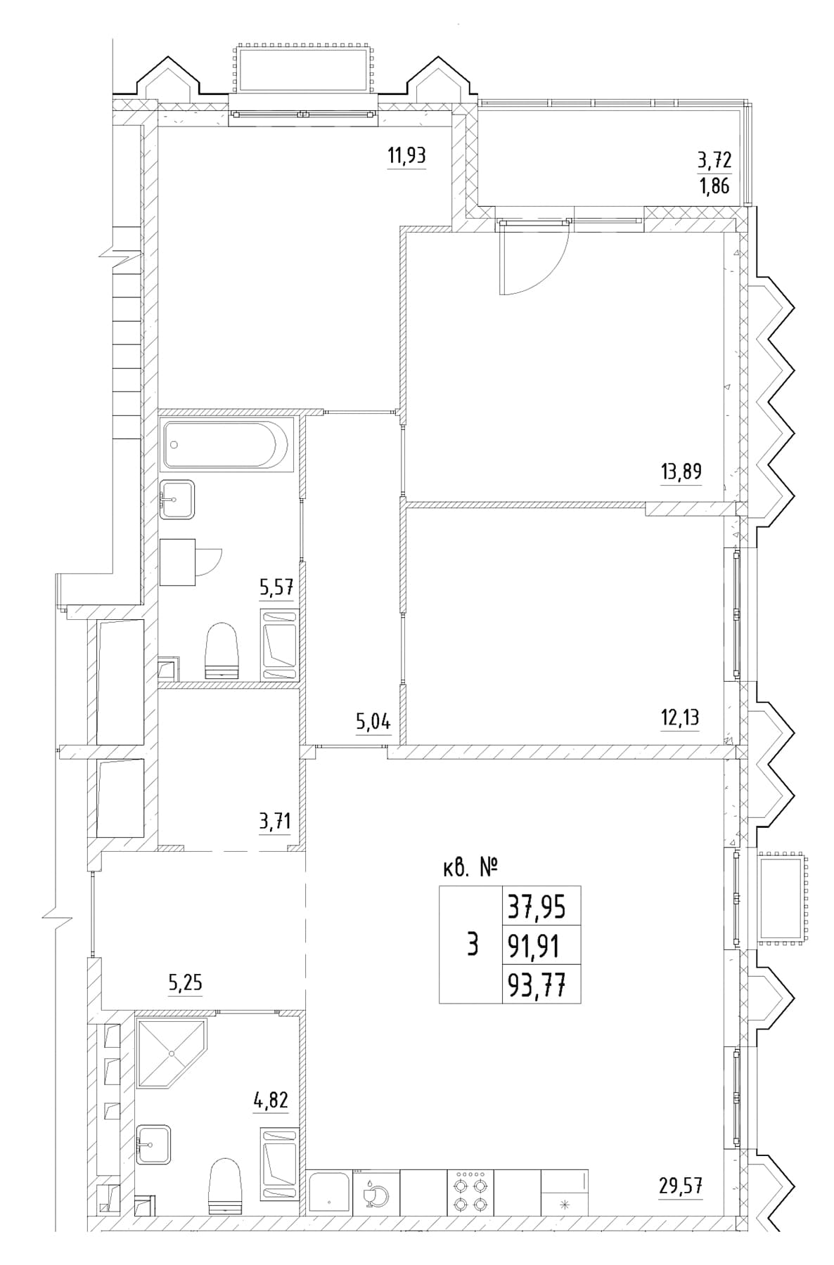 Планировка: Квартира евро-4 91,9 м² в ЖК «Респект»