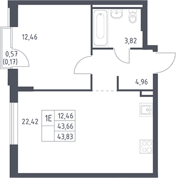 Планировка: Евродвушка 43,7 м² в ЖК «Рублевский квартал»