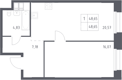 Планировка: Евродвушка 48,7 м² в ЖК «Тропарево Парк»