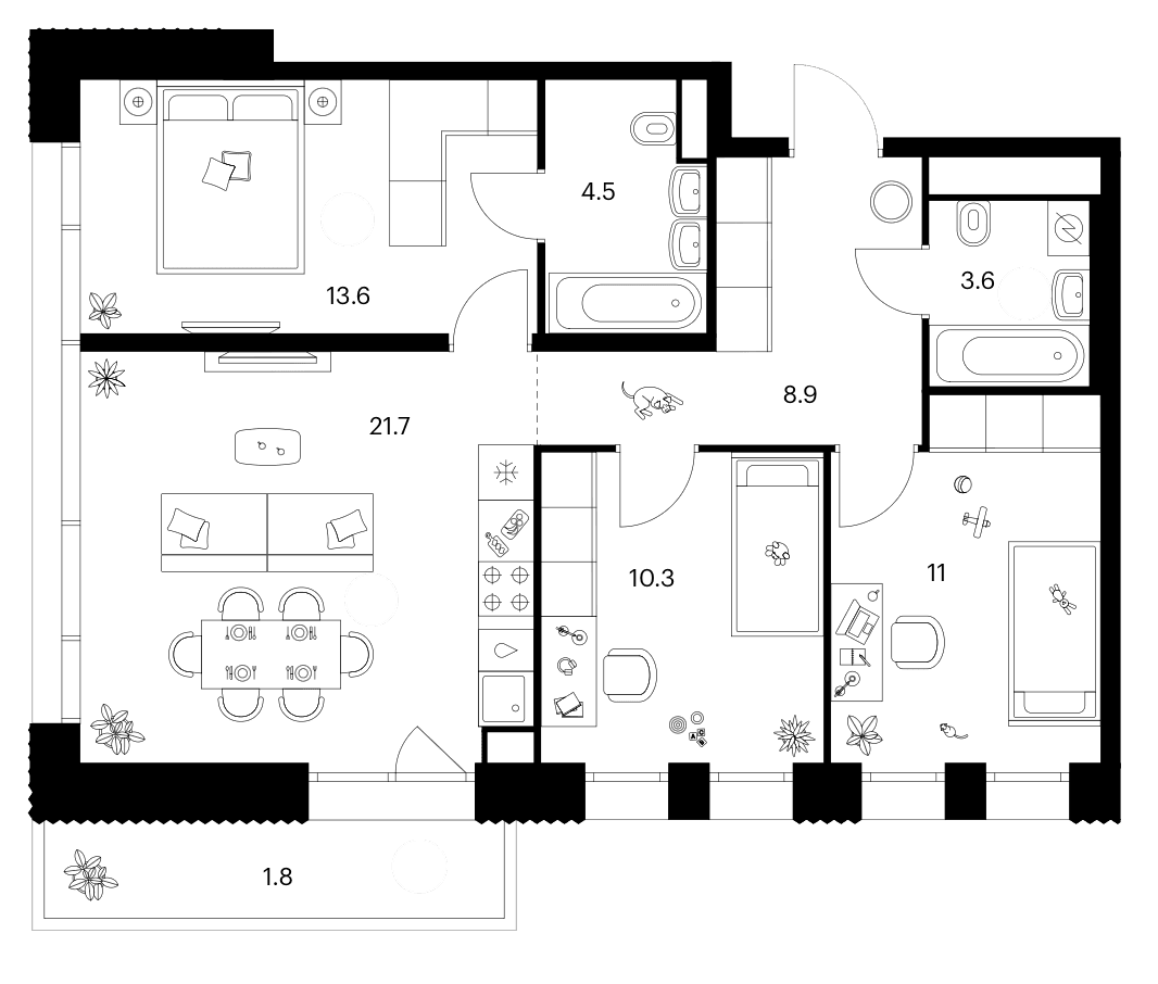3-комнатная квартира
