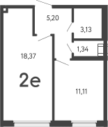 Планировка: Евродвушка 39,2 м² в ЖК «17 линия»