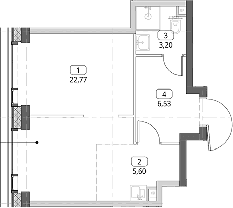 Планировка: Студия 38,1 м² в ЖК «СИТИДЗЕН»