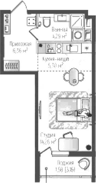 Планировка: Студия 30,2 м² в ЖК «Рига Хиллс»