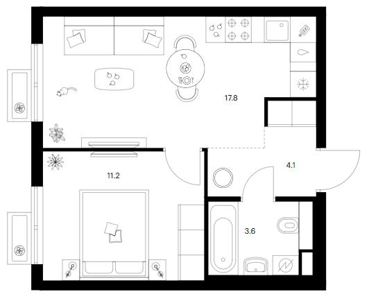 Планировка: 1-комнатная квартира 36,7 м² в ЖК «Ярославский»
