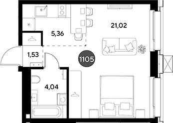 Планировка: Студия 32 м² в ЖК «ЭВО»