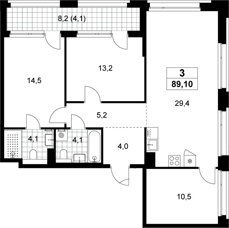 Планировка: Квартира евро-4 85 м² в ЖК «Хольм»