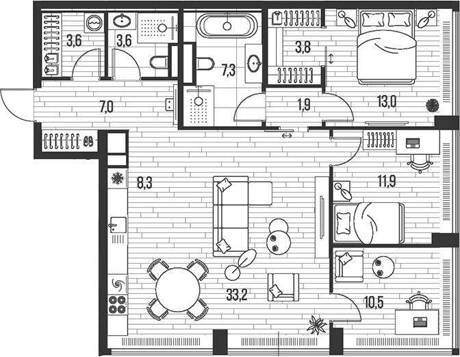 Планировка: Квартира евро-4 104,1 м² в ЖК «HIGH LIFE»