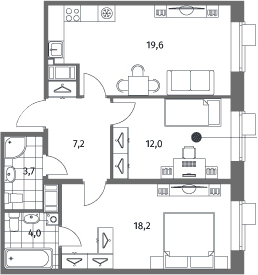 Планировка: Евротрёшка 64,7 м² в ЖК «Парусная 1»