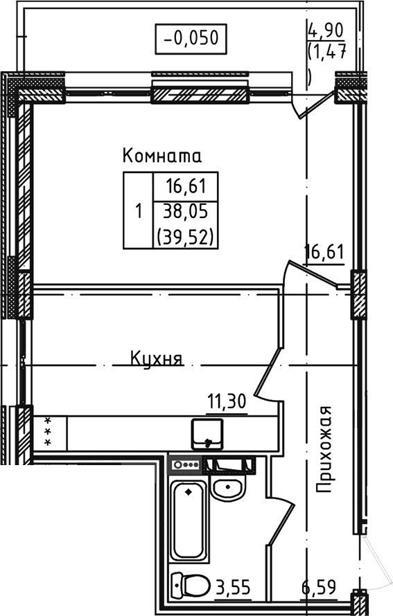 1-комнатная квартира