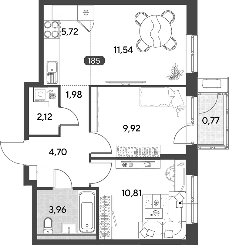 Планировка: Евротрёшка 50,8 м² в ЖК «Космопарк»