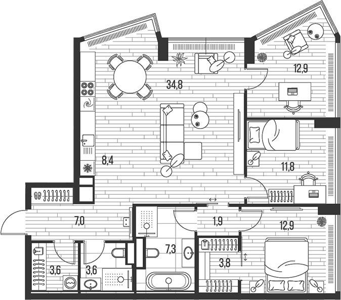 Планировка: Квартира евро-4 108 м² в ЖК «HIGH LIFE»