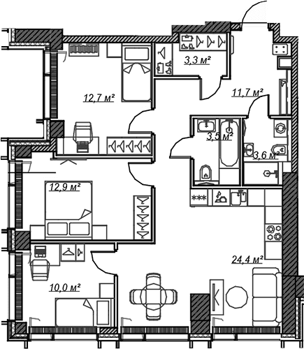 Планировка: Квартира евро-4 82,1 м² в ЖК «Веер»