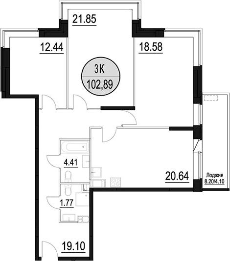Планировка: Квартира евро-4 98,8 м² в ЖК «Солнечный Парк»