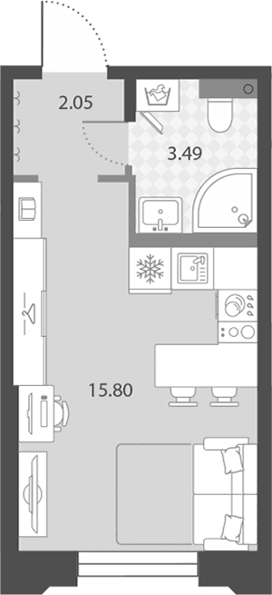 Планировка: Студия 21,3 м² в ЖК «Цивилизация на Неве»