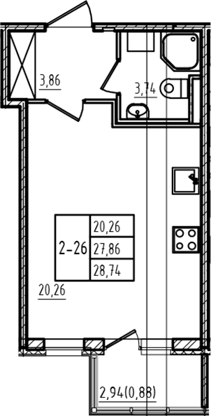 Планировка: Студия 27,9 м² в ЖК «Новая история»