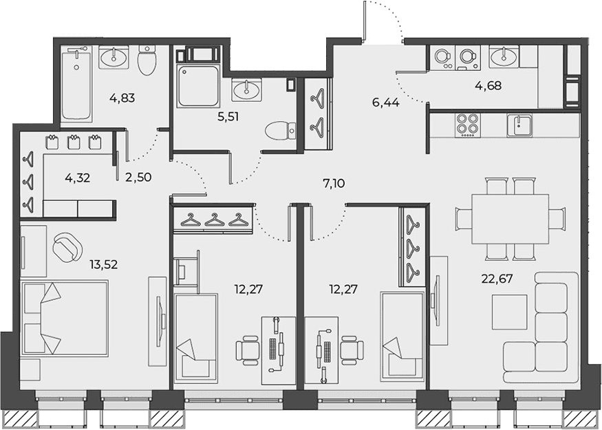 Планировка: Квартира евро-4 97,9 м² в ЖК «Взлетная 16»